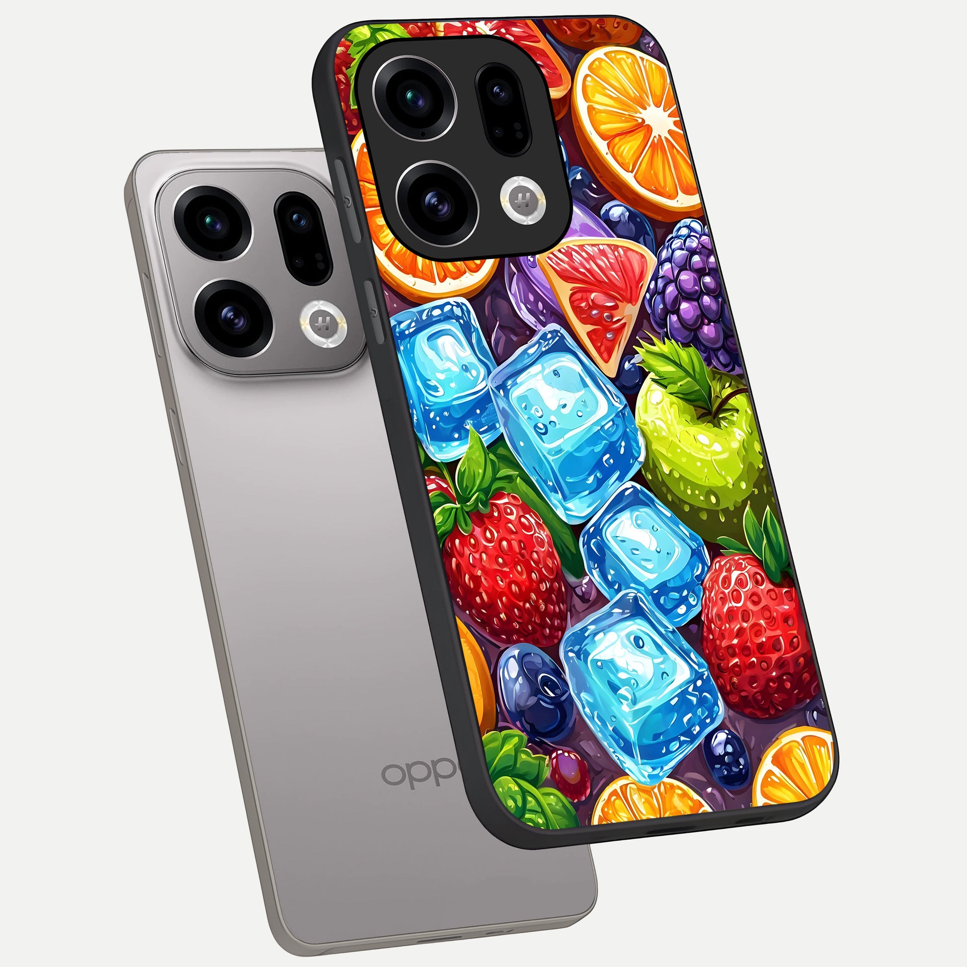  Colorful Fruits with Ice phone case For Oppo Find X9 showing premium glass back cover with detailed artwork