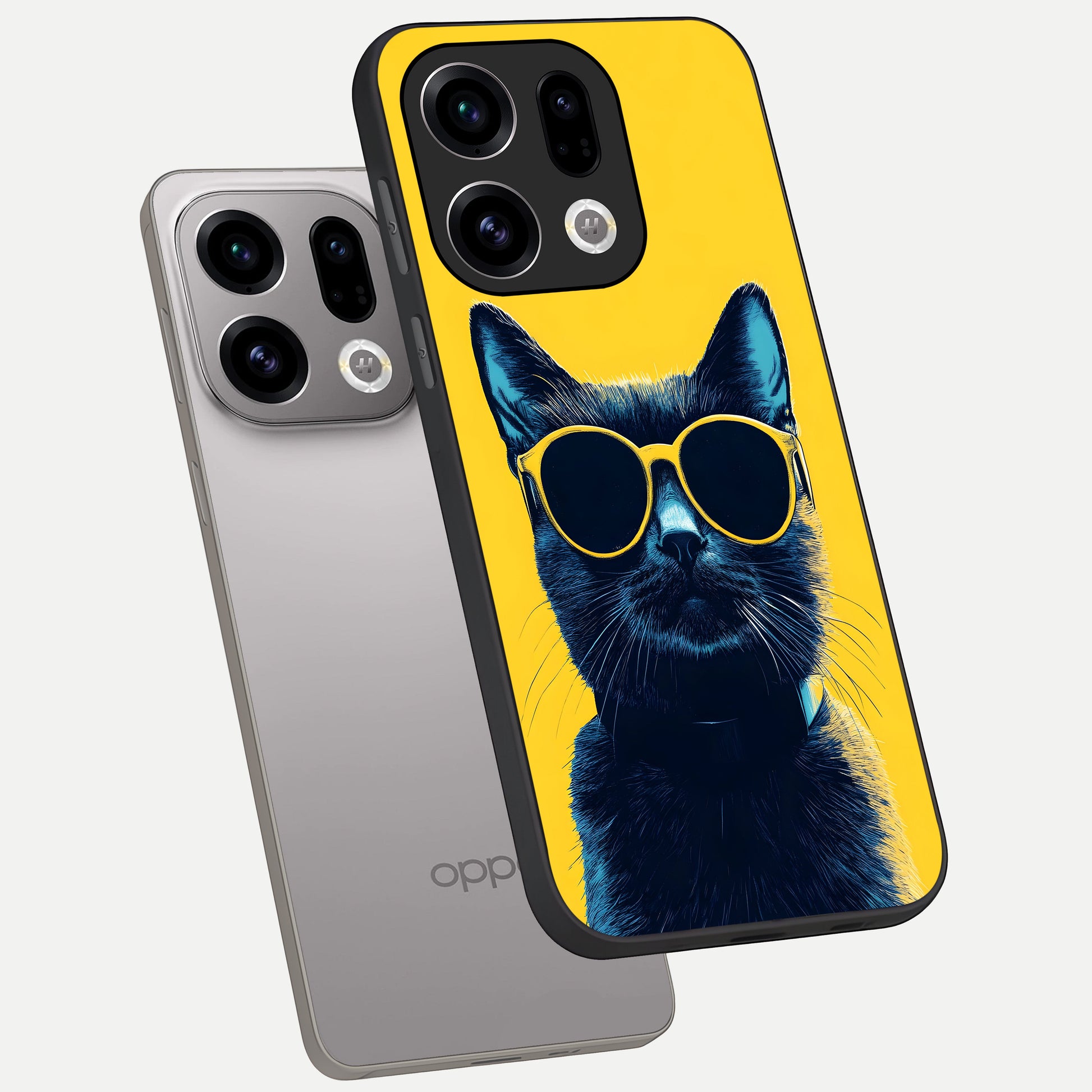  Cool Cat Vibes phone case For Oppo Find X9 showing premium glass back cover with detailed artwork