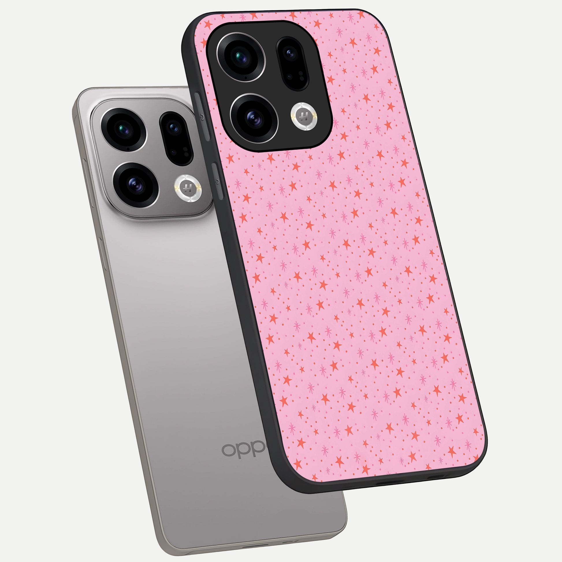  Cosmic Pink Sparkle phone case For Oppo Find X9 showing premium glass back cover with detailed artwork