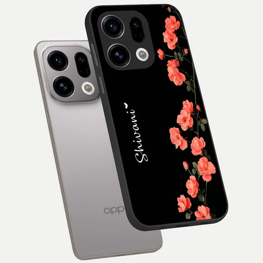  Crimson Bloom Grace Custom Name phone case For Oppo Find X9 showing premium glass back cover with detailed artwork