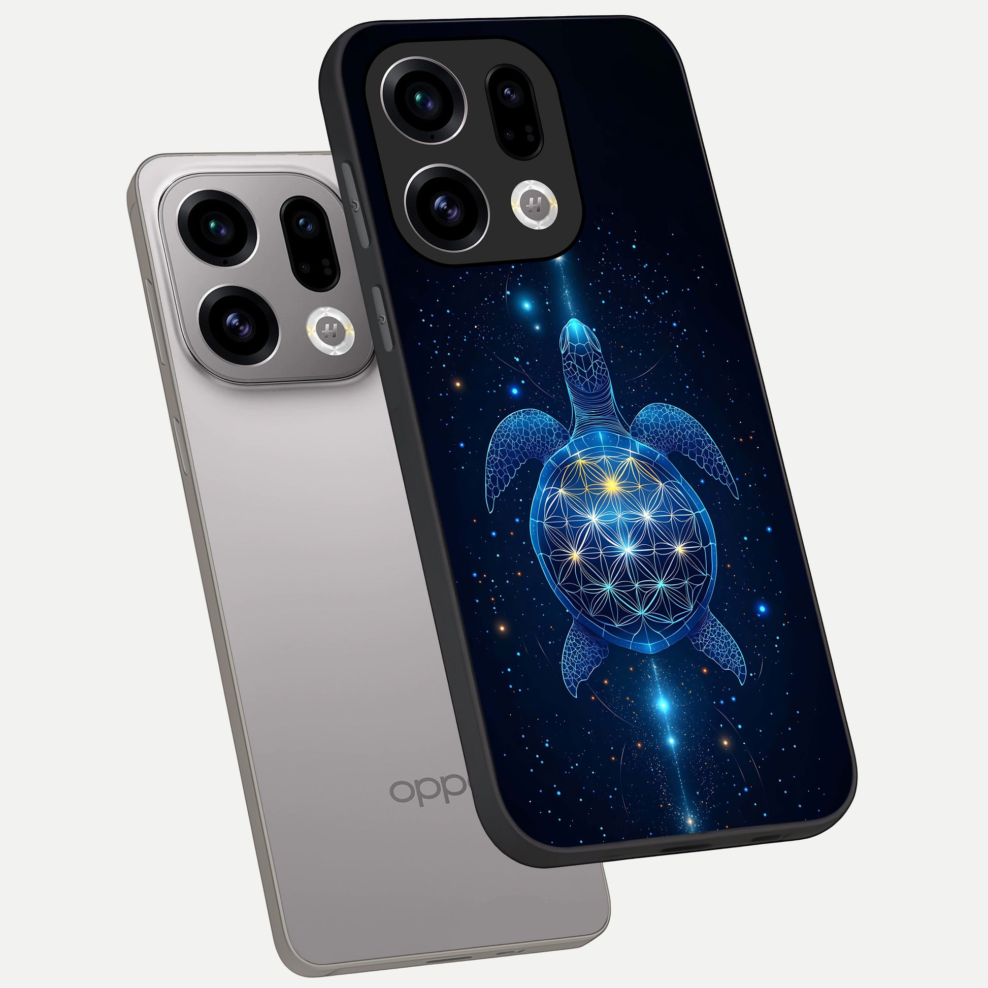  Crimson Blue Turtle phone case For Oppo Find X9 showing premium glass back cover with detailed artwork