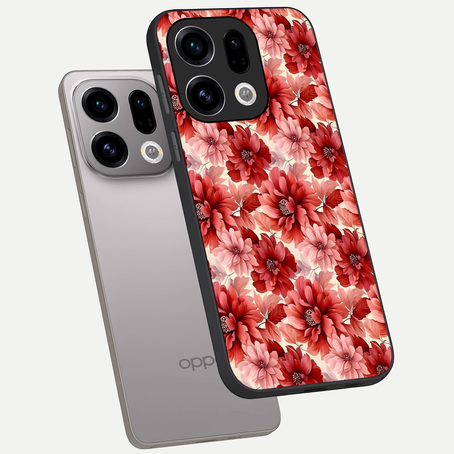  Crimson Love Petals phone case For Oppo Find X9 showing premium glass back cover with detailed artwork