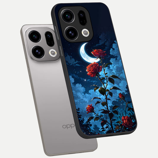  Crimson Rose Moon phone case For Oppo Find X9 showing premium glass back cover with detailed artwork