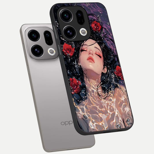  Crimson Rose Serenity phone case For Oppo Find X9 showing premium glass back cover with detailed artwork