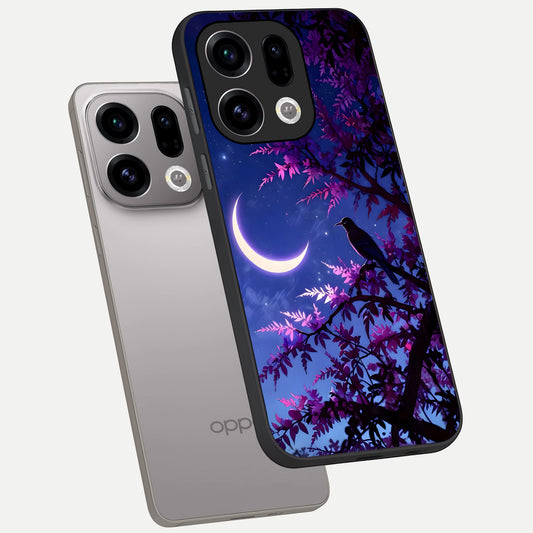  Crow And Moon Scenery phone case For Oppo Find X9 showing premium glass back cover with detailed artwork