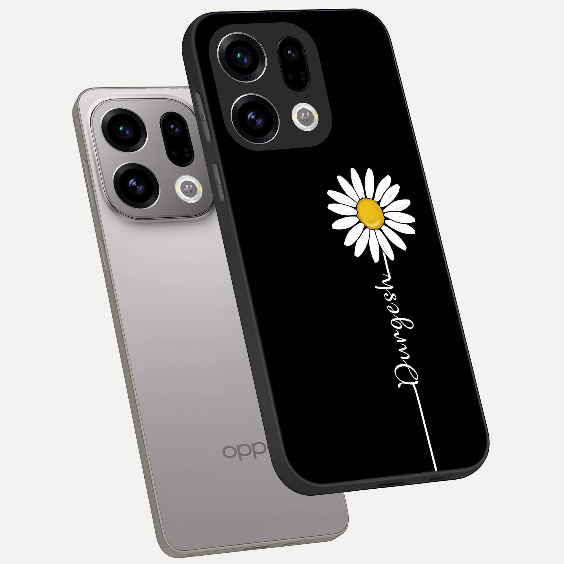  Custom Name White Flower phone case For Oppo Find X9 showing premium glass back cover with detailed artwork