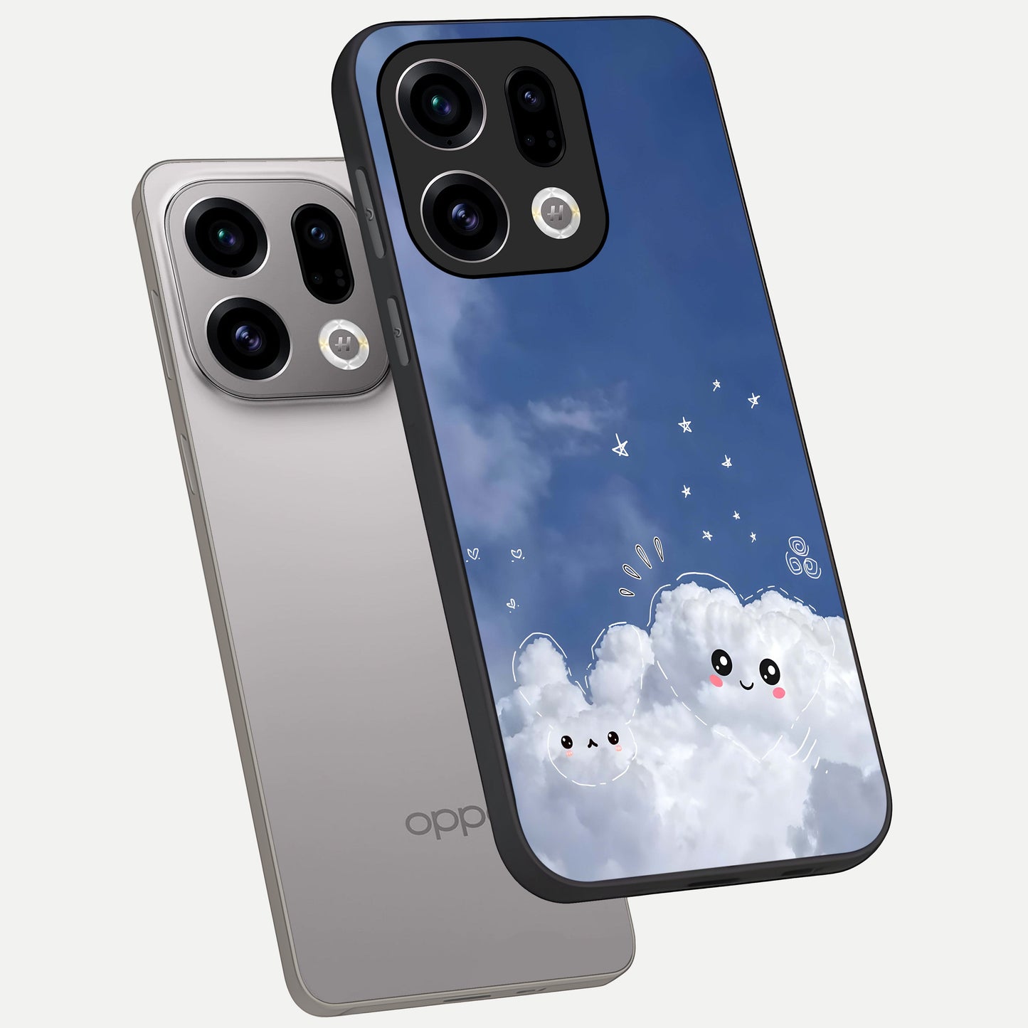  Cute Blossom Cloud phone case For Oppo Find X9 showing premium glass back cover with detailed artwork