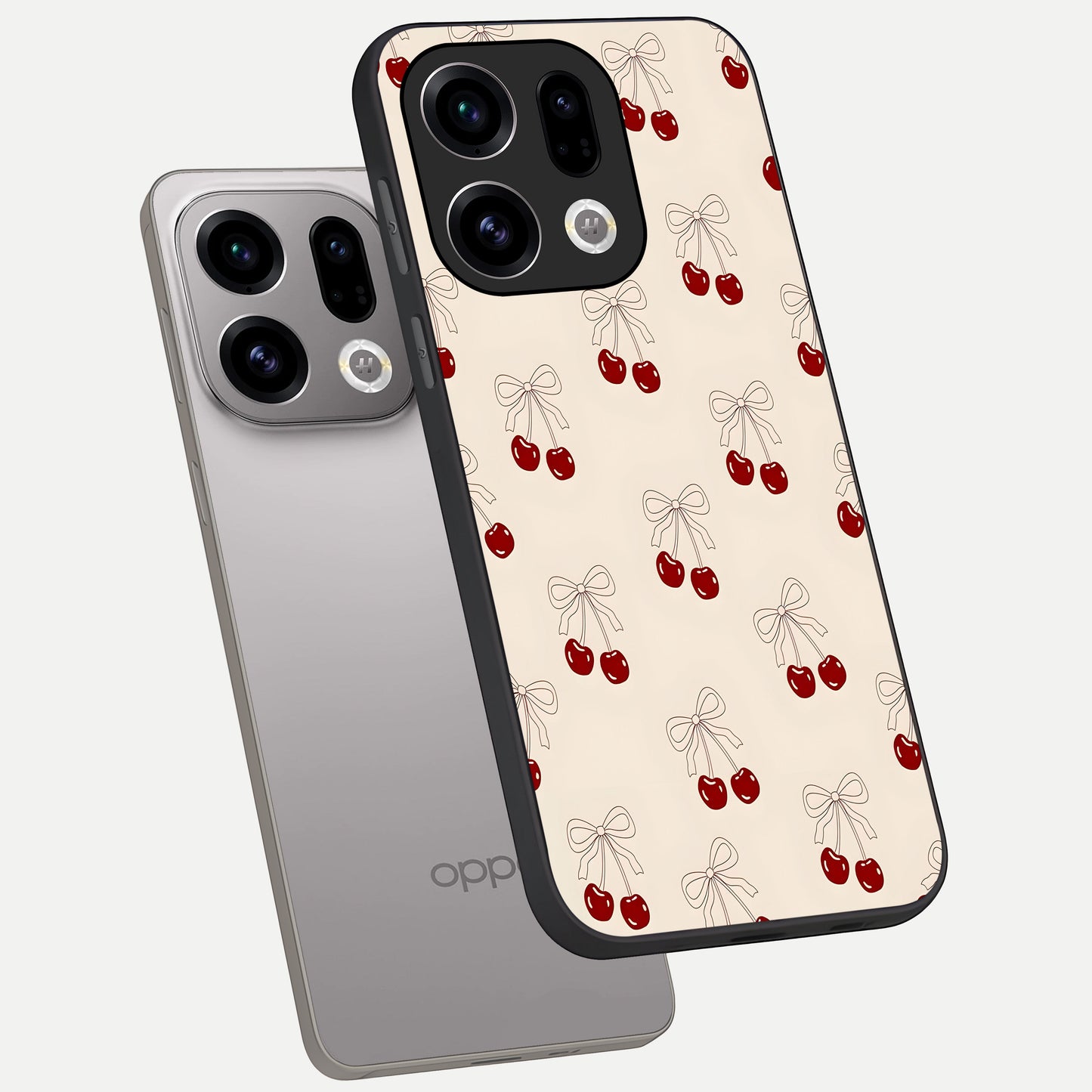  Cute Cherry Pattern phone case For Oppo Find X9 showing premium glass back cover with detailed artwork