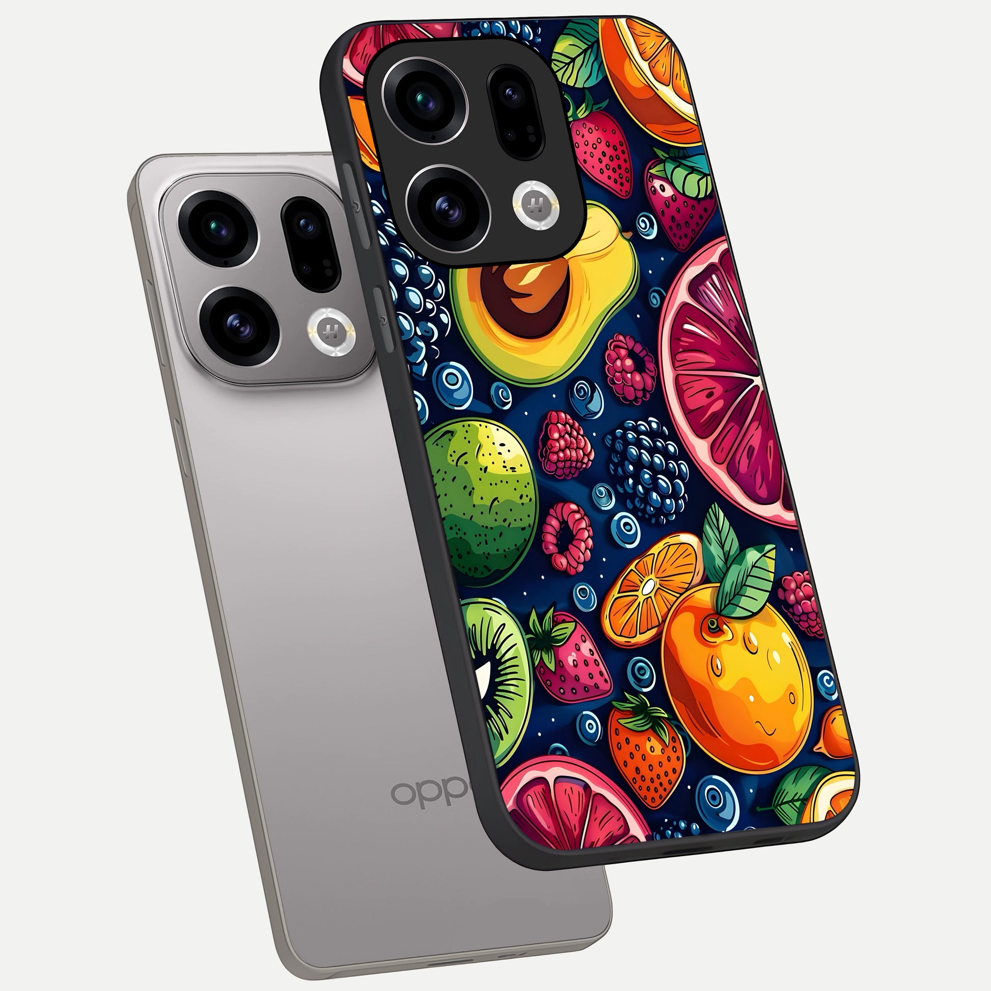  Cute Fruits Art phone case For Oppo Find X9 showing premium glass back cover with detailed artwork