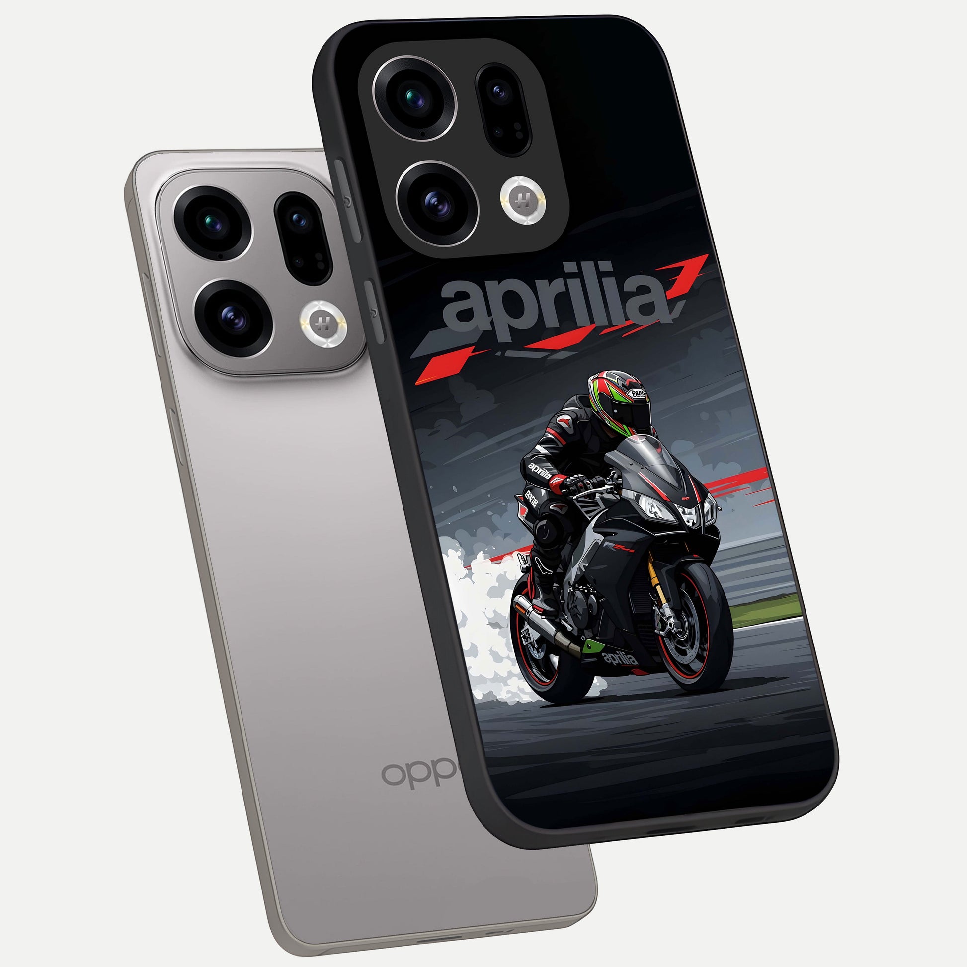  Dark Aprilla phone case For Oppo Find X9 showing premium glass back cover with detailed artwork