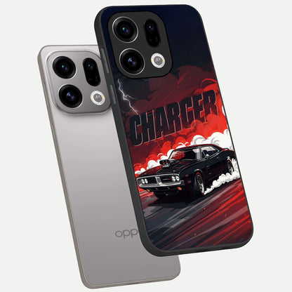  Dark Charger Fury phone case For Oppo Find X9 showing premium glass back cover with detailed artwork