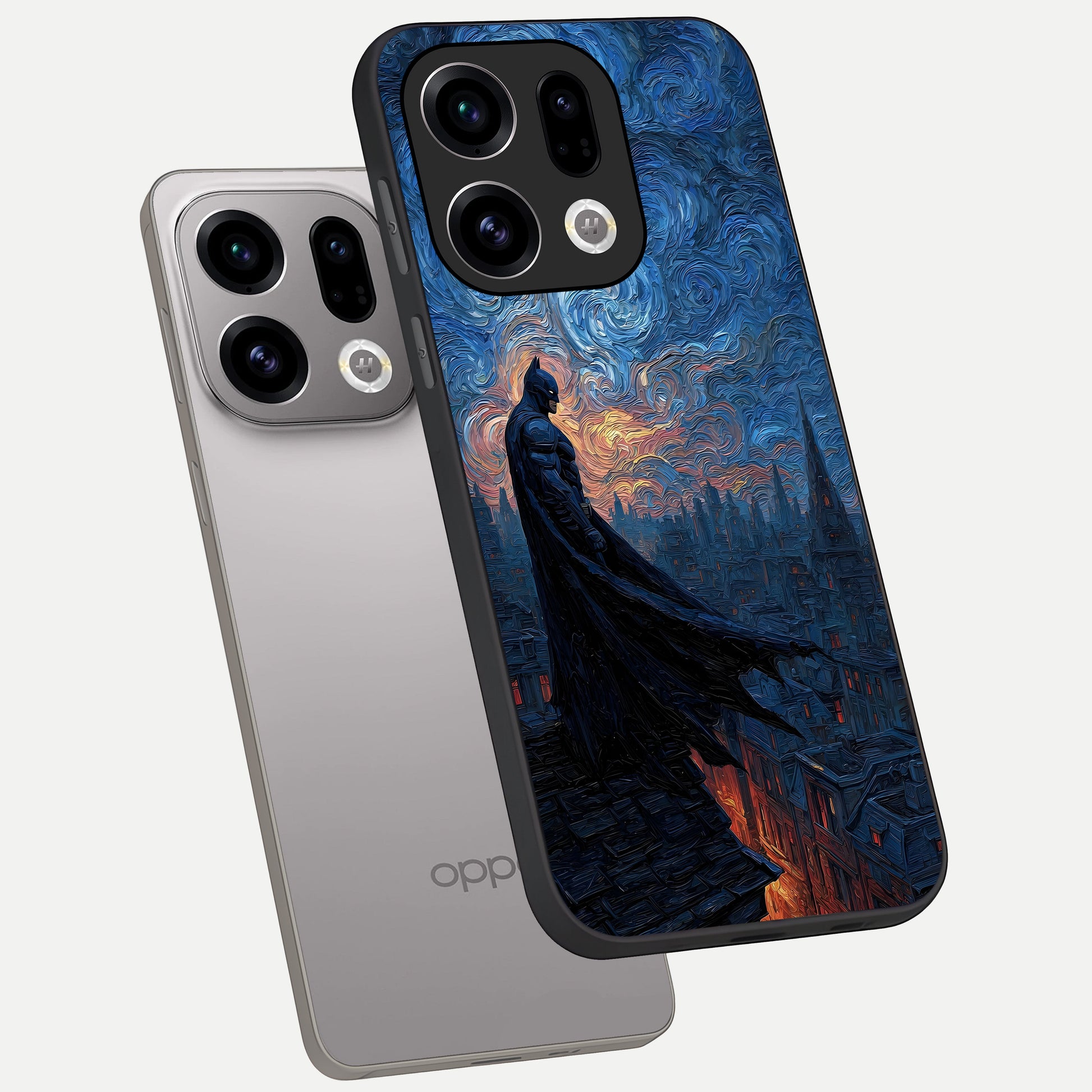 Dark Knight Dusk phone case For Oppo Find X9 showing premium glass back cover with detailed artwork