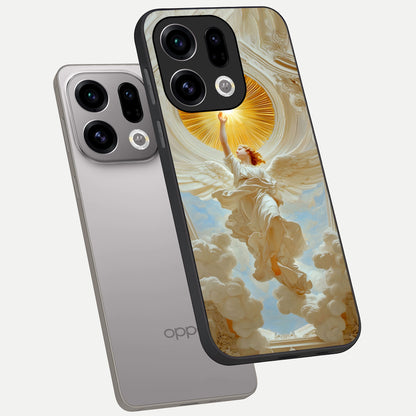  Divine Light Angel phone case For Oppo Find X9 showing premium glass back cover with detailed artwork