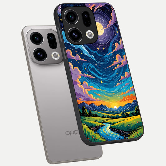  Dreamy Night Landscape phone case For Oppo Find X9 showing premium glass back cover with detailed artwork