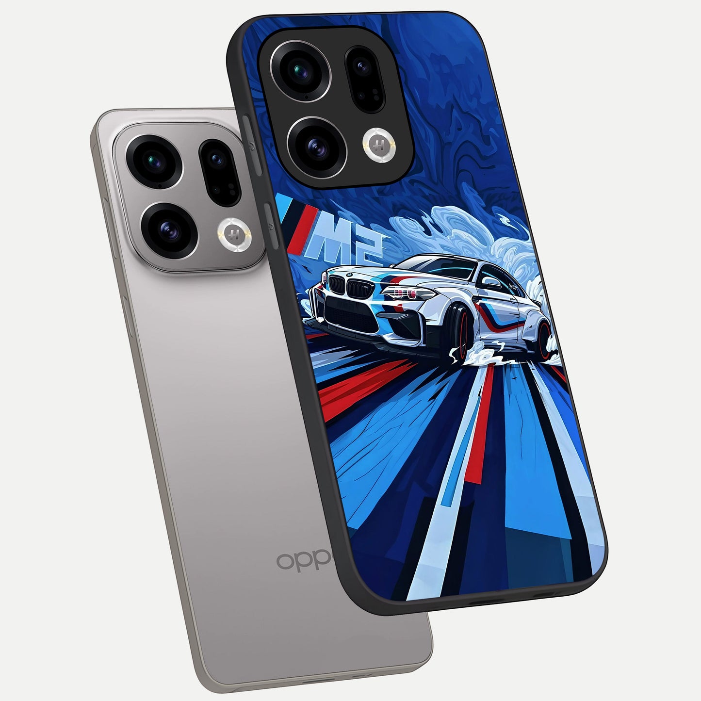  Drift Power Rush phone case For Oppo Find X9 showing premium glass back cover with detailed artwork