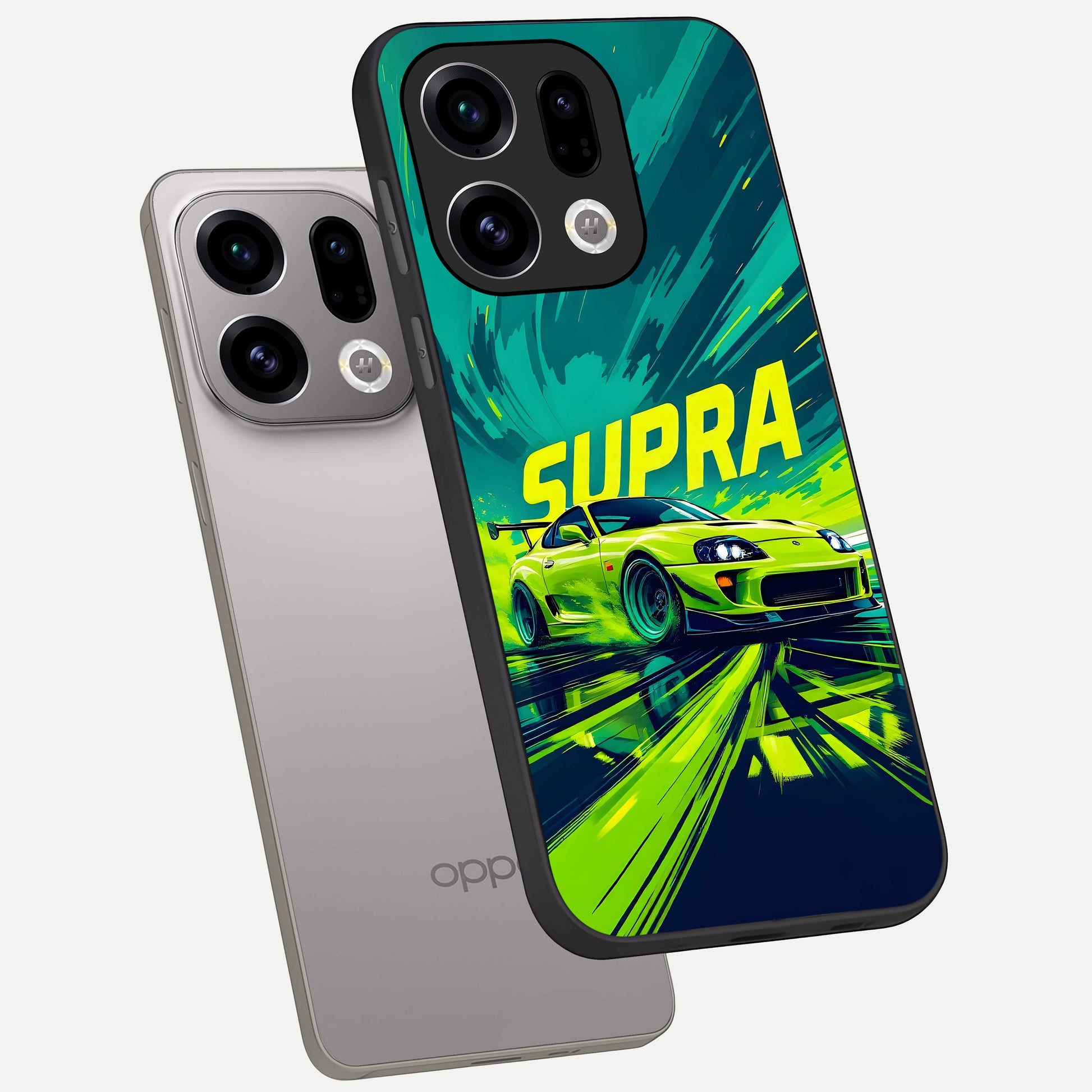  Electric Supra Thunder phone case For Oppo Find X9 showing premium glass back cover with detailed artwork