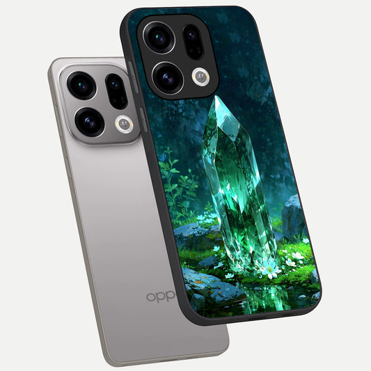  Emerald Light Crystal phone case For Oppo Find X9 showing premium glass back cover with detailed artwork
