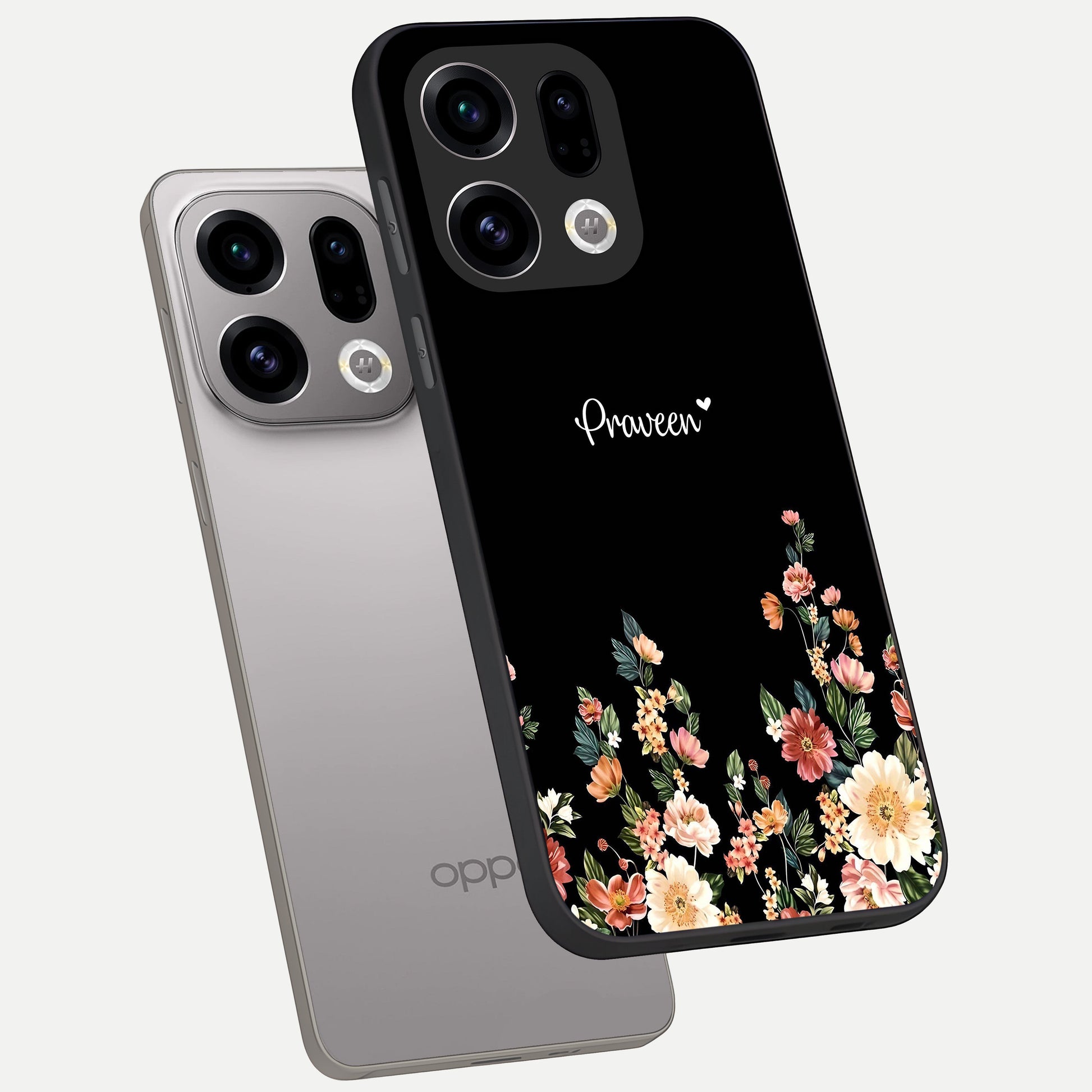  Floral Design Personalized Custom Name phone case For Oppo Find X9 showing premium glass back cover with detailed artwork