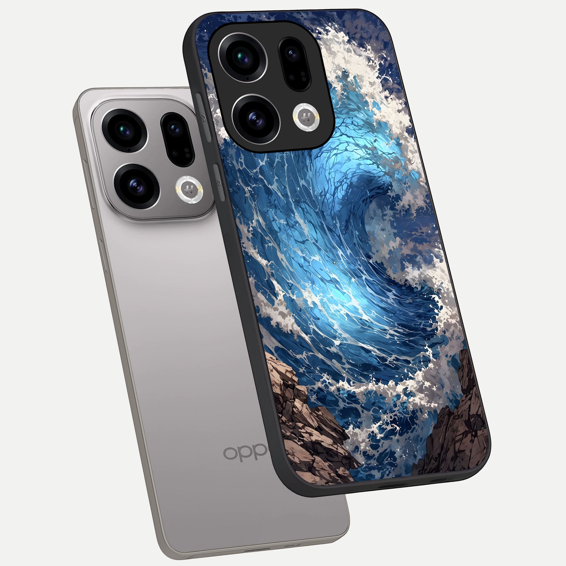  Giant Ocean Wave phone case For Oppo Find X9 showing premium glass back cover with detailed artwork