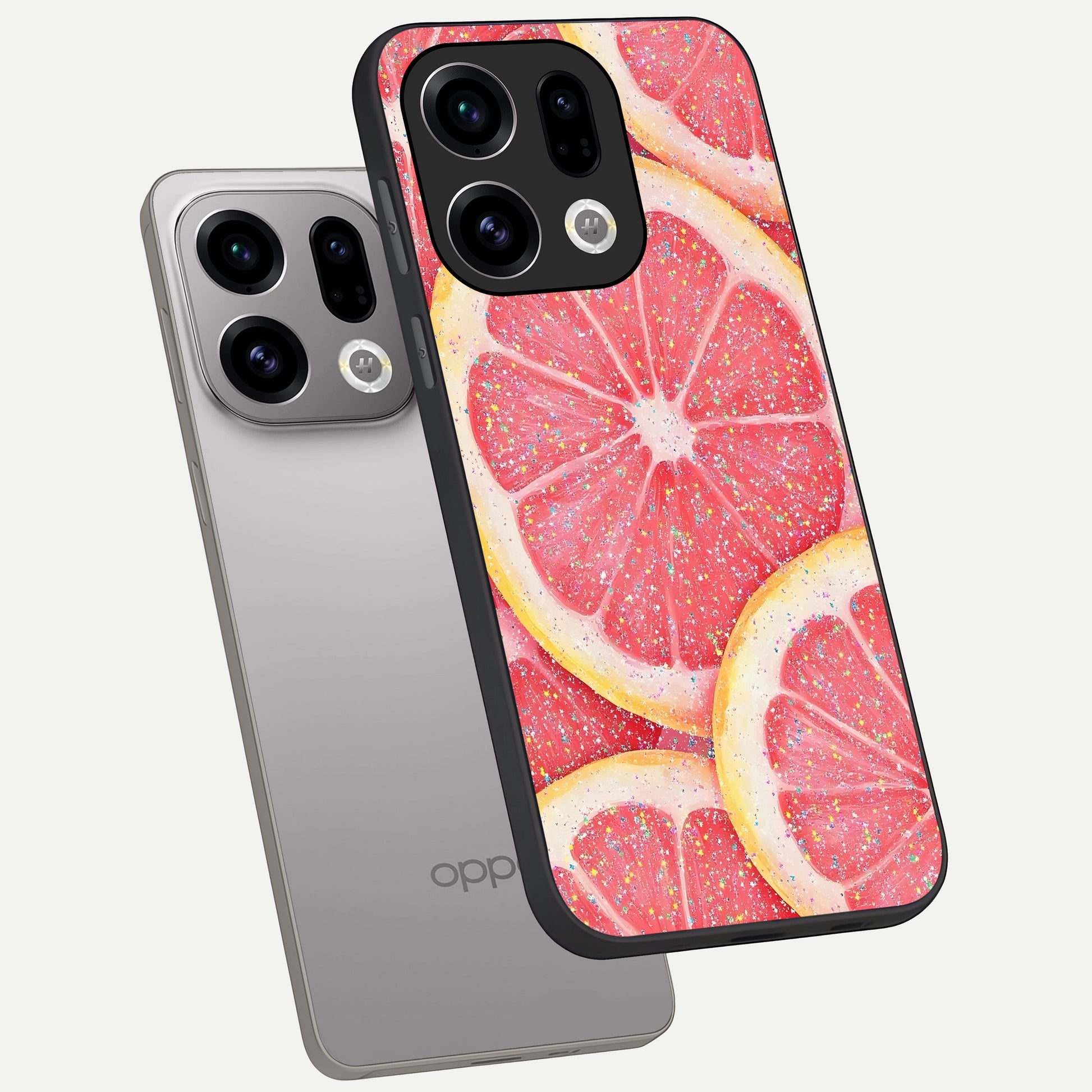  Glitter Grapefruit phone case For Oppo Find X9 showing premium glass back cover with detailed artwork