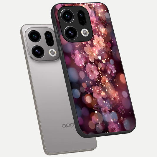  Glowing Petal Bliss phone case For Oppo Find X9 showing premium glass back cover with detailed artwork