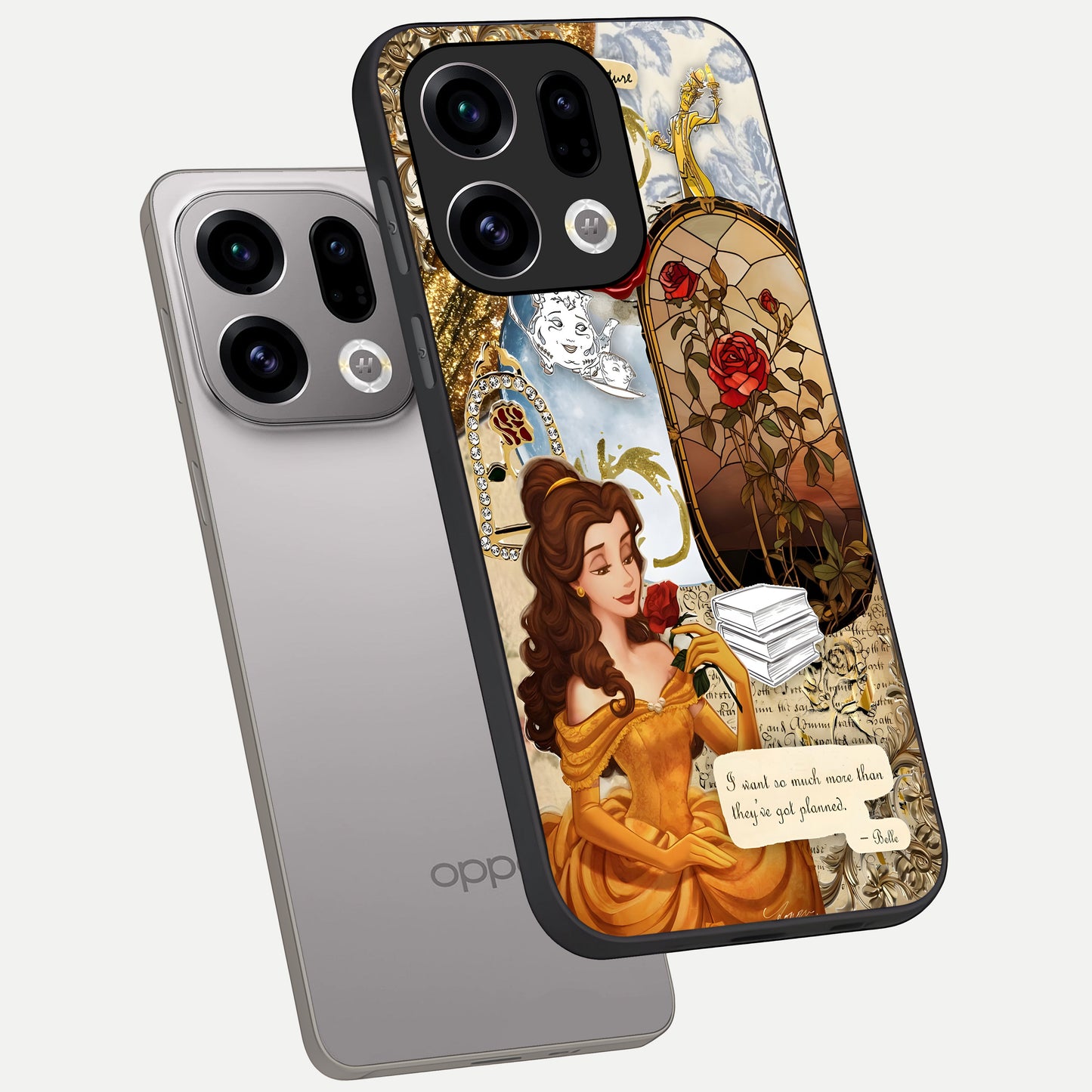  Golden Dream Belle phone case For Oppo Find X9 showing premium glass back cover with detailed artwork