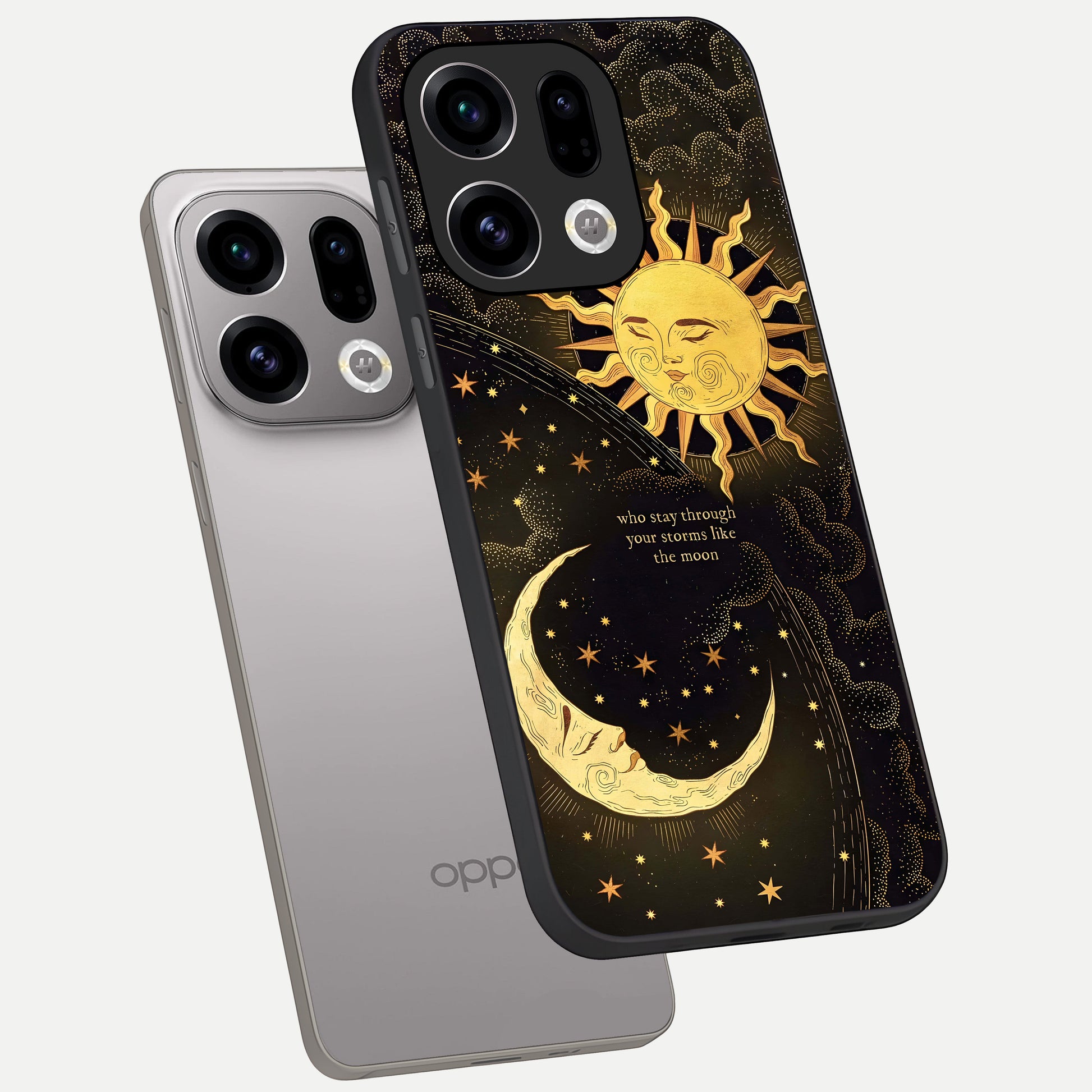  Golden Lunar Love phone case For Oppo Find X9 showing premium glass back cover with detailed artwork