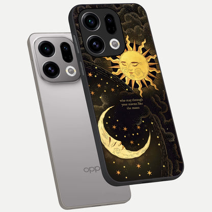  Golden Lunar Love phone case For Oppo Find X9 showing premium glass back cover with detailed artwork