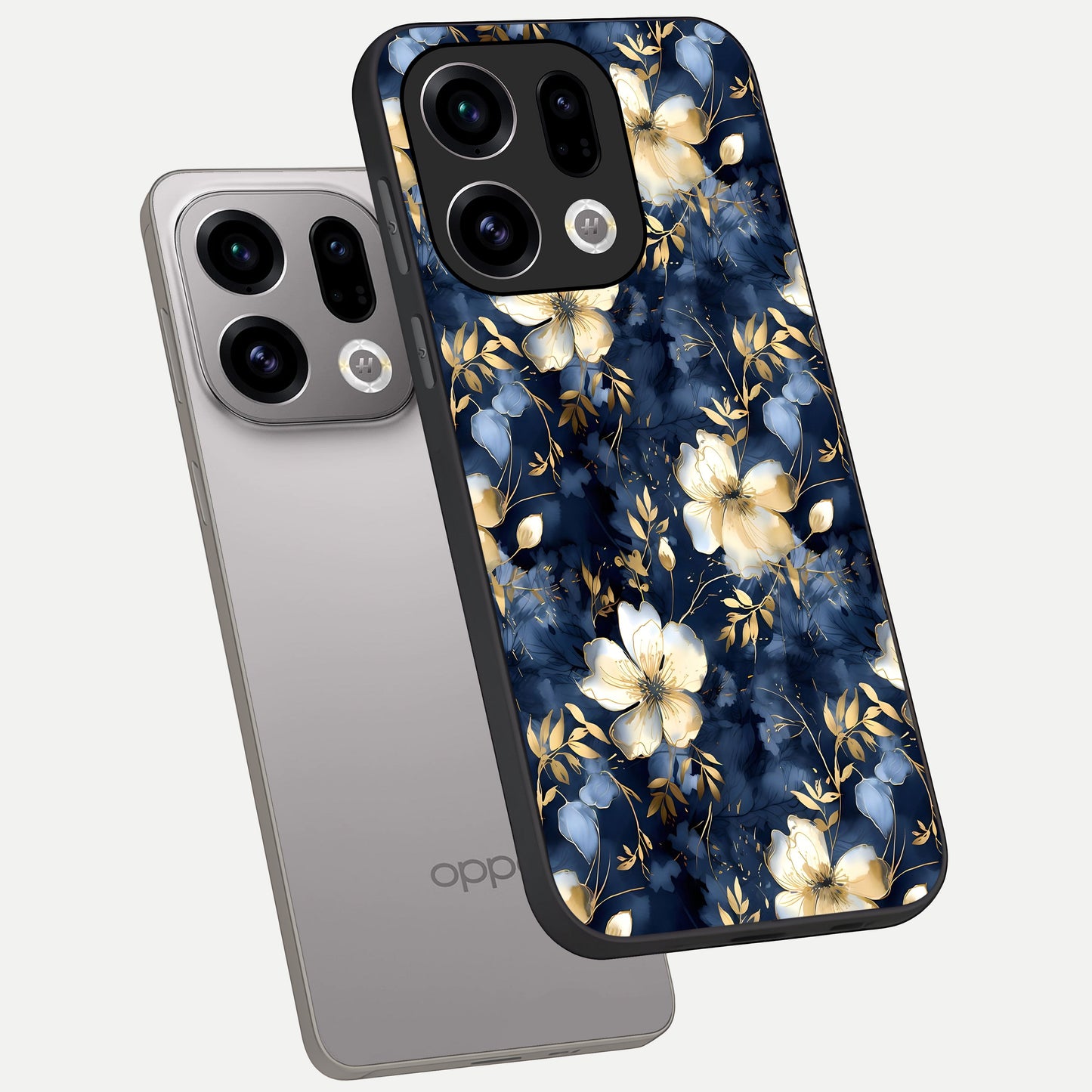  Golden Midnight Bloom phone case For Oppo Find X9 showing premium glass back cover with detailed artwork