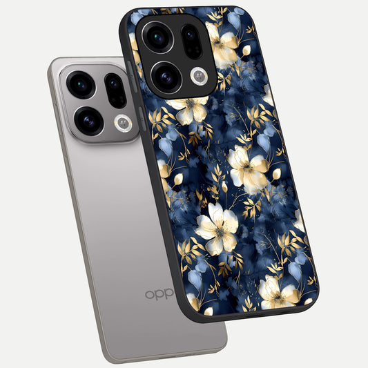 Golden Midnight Bloom phone case For Oppo Find X9 showing premium glass back cover with detailed artwork
