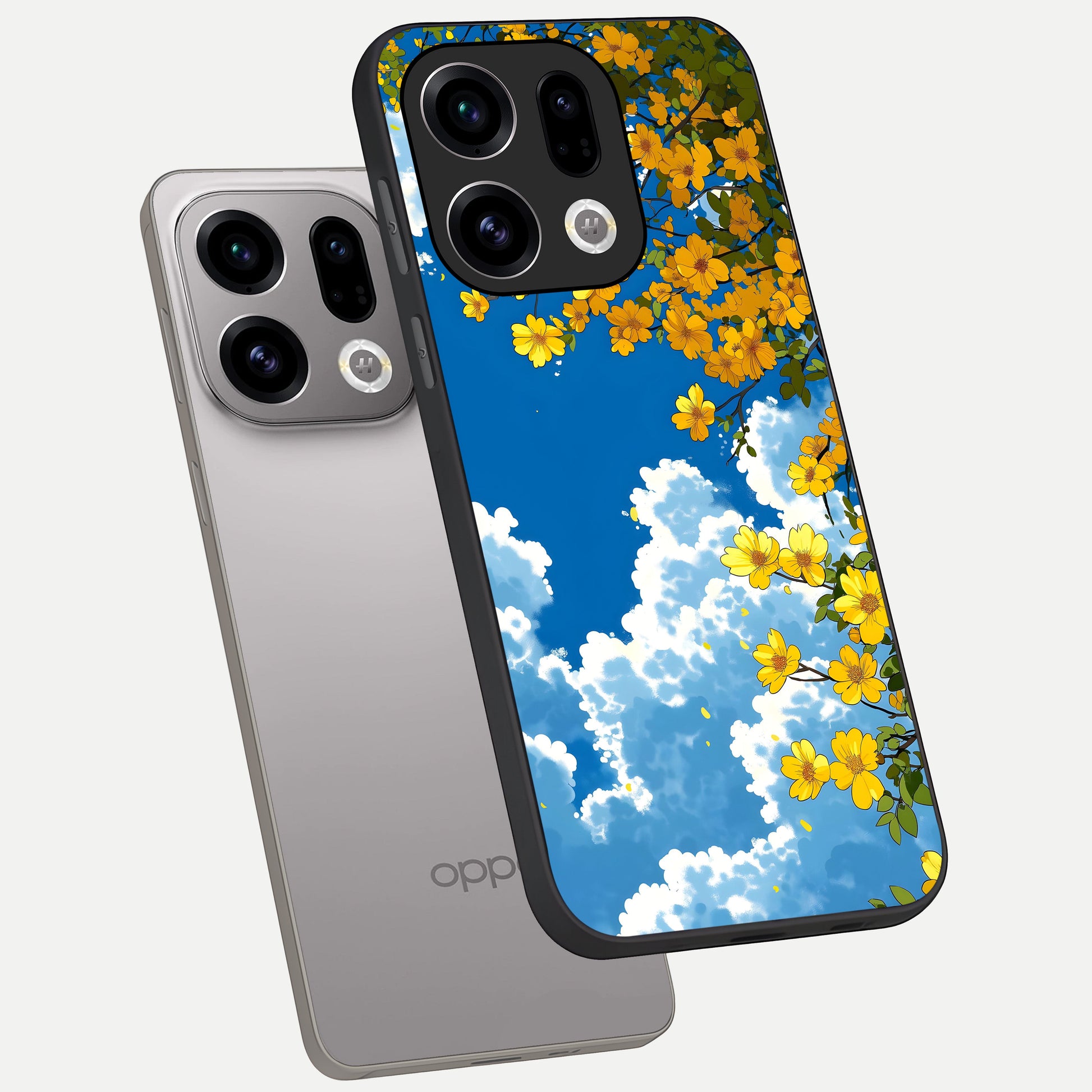  Golden Petal Sky phone case For Oppo Find X9 showing premium glass back cover with detailed artwork