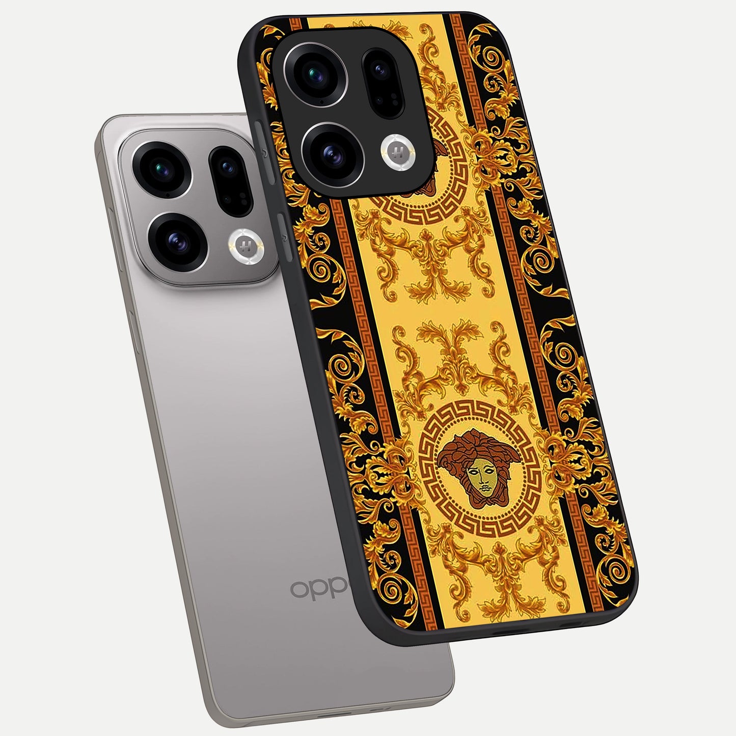  Golden Royal Heritage phone case For Oppo Find X9 showing premium glass back cover with detailed artwork