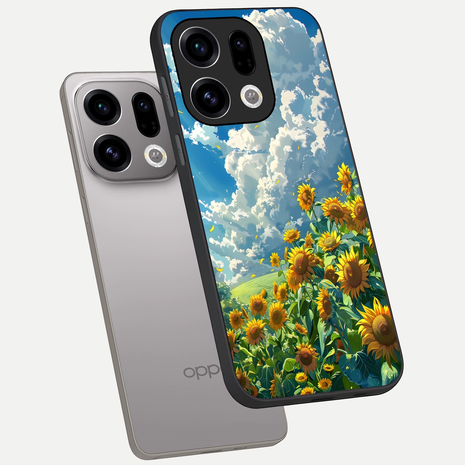  Golden Sun Glory phone case For Oppo Find X9 showing premium glass back cover with detailed artwork