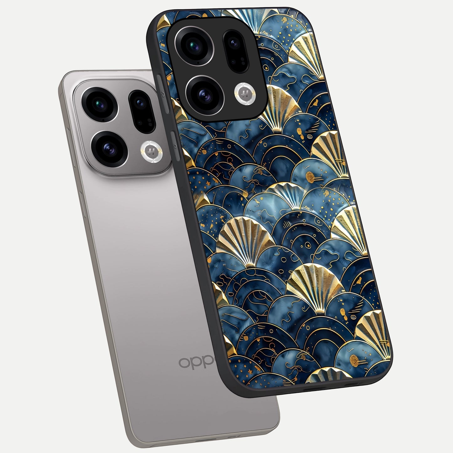  Golden Wave Luxe phone case For Oppo Find X9 showing premium glass back cover with detailed artwork