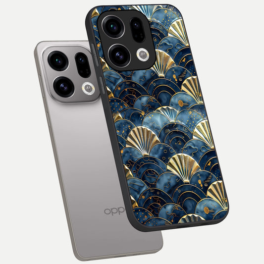  Golden Wave Luxe phone case For Oppo Find X9 showing premium glass back cover with detailed artwork