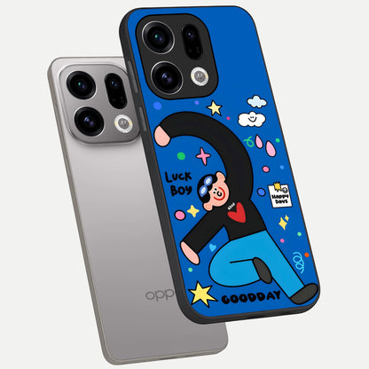  Happy Luck Vibe phone case For Oppo Find X9 showing premium glass back cover with detailed artwork