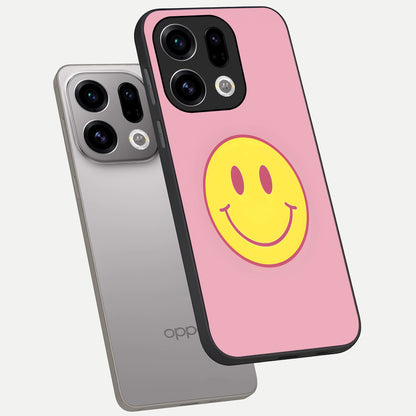  Happy Pink Mood phone case For Oppo Find X9 showing premium glass back cover with detailed artwork