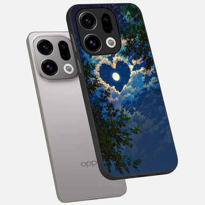  Heart With Moon Sky phone case For Oppo Find X9 showing premium glass back cover with detailed artwork