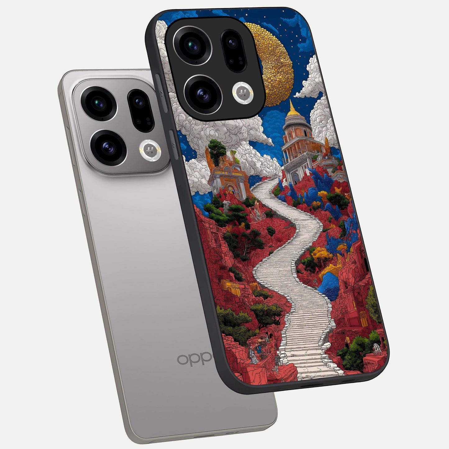  Heavenly Moon Path phone case For Oppo Find X9 showing premium glass back cover with detailed artwork
