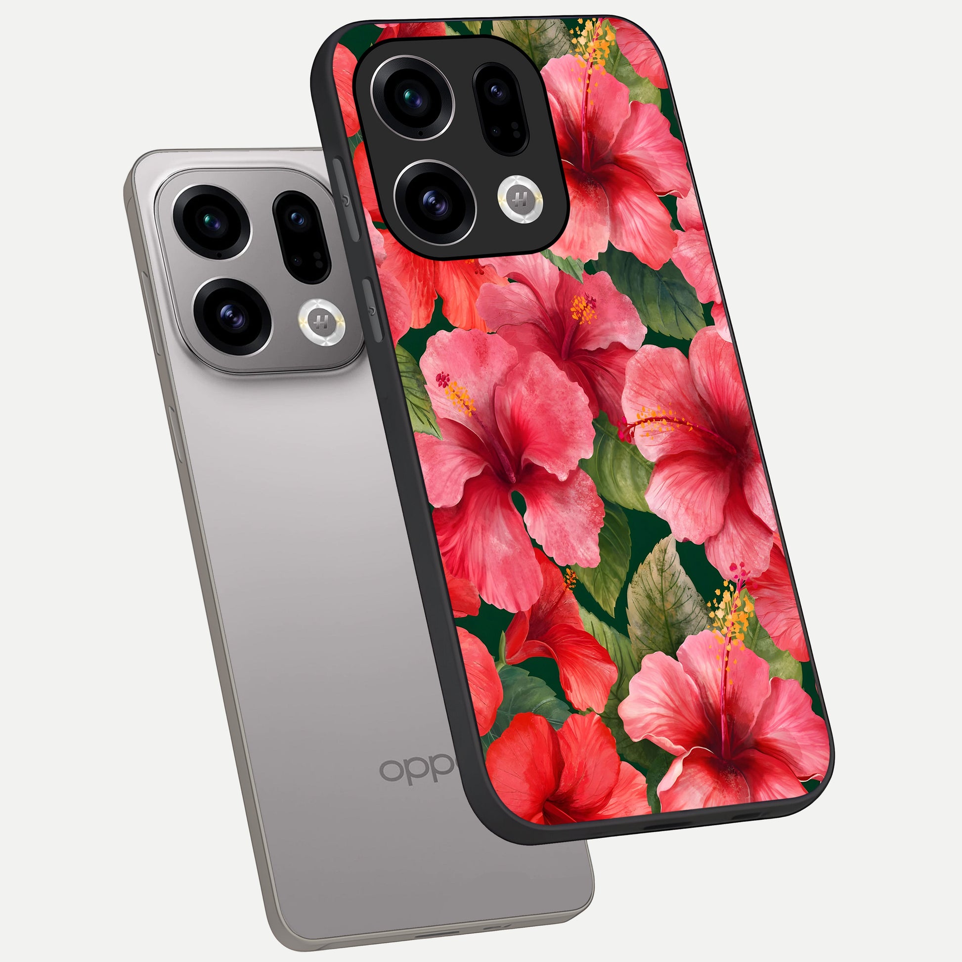  Hibiscus Pattern phone case For Oppo Find X9 showing premium glass back cover with detailed artwork