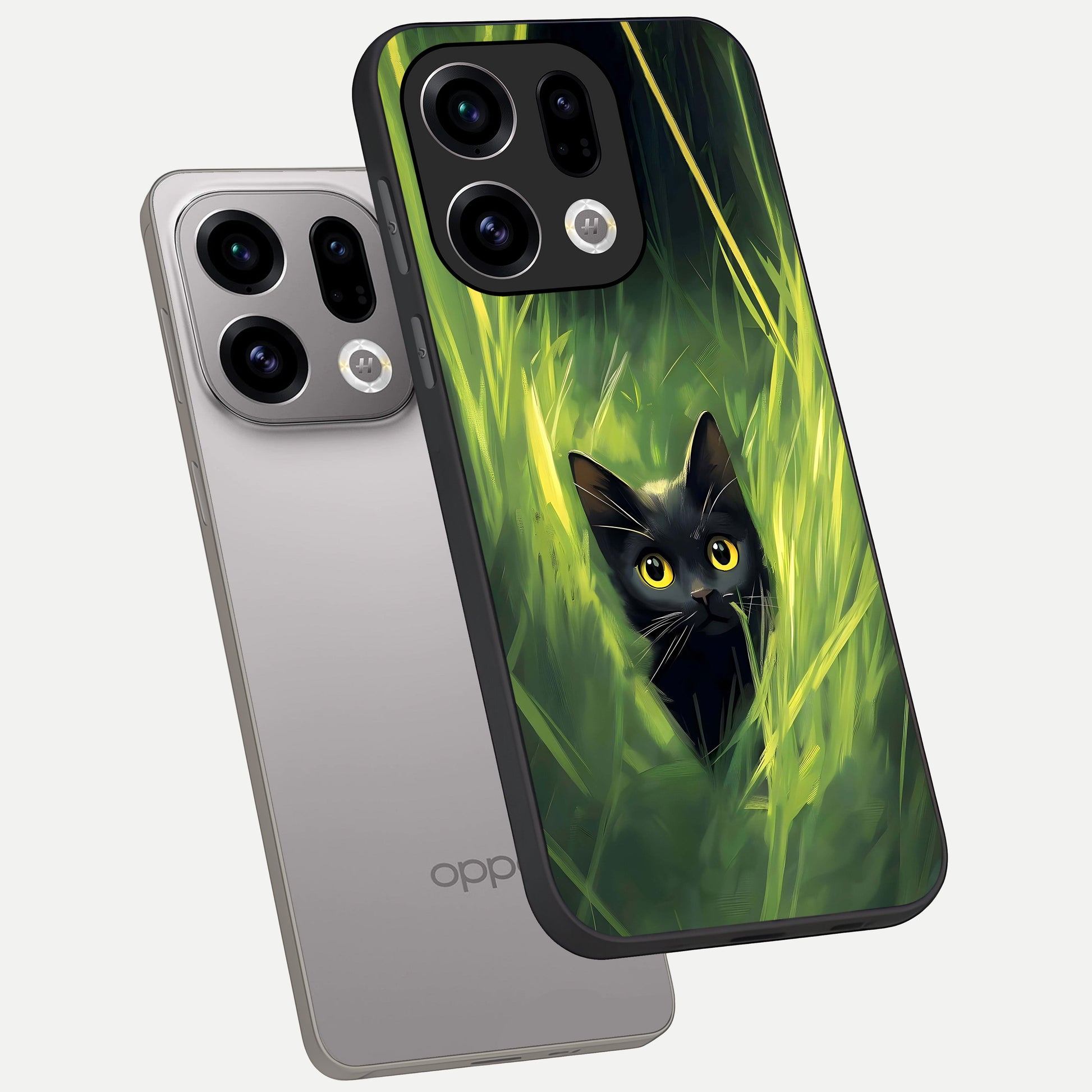  Hidden Cat Whisper phone case For Oppo Find X9 showing premium glass back cover with detailed artwork