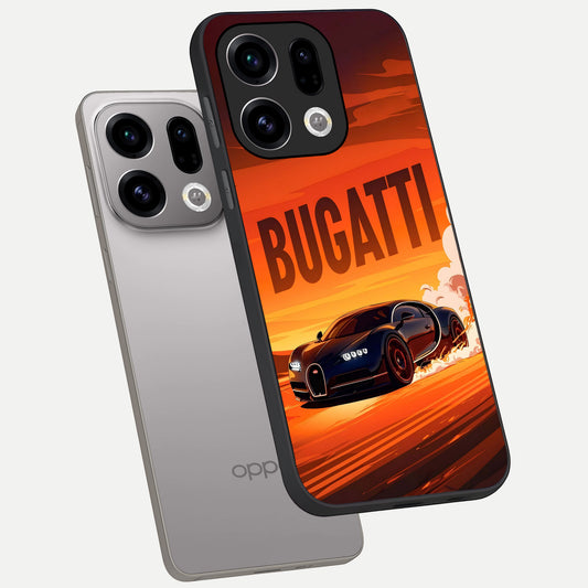  Inferno Bugatti Storm phone case For Oppo Find X9 showing premium glass back cover with detailed artwork