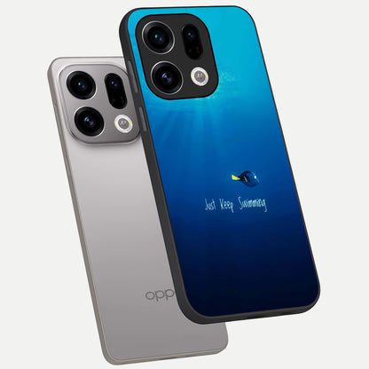  Just Keep Swimming phone case For Oppo Find X9 showing premium glass back cover with detailed artwork