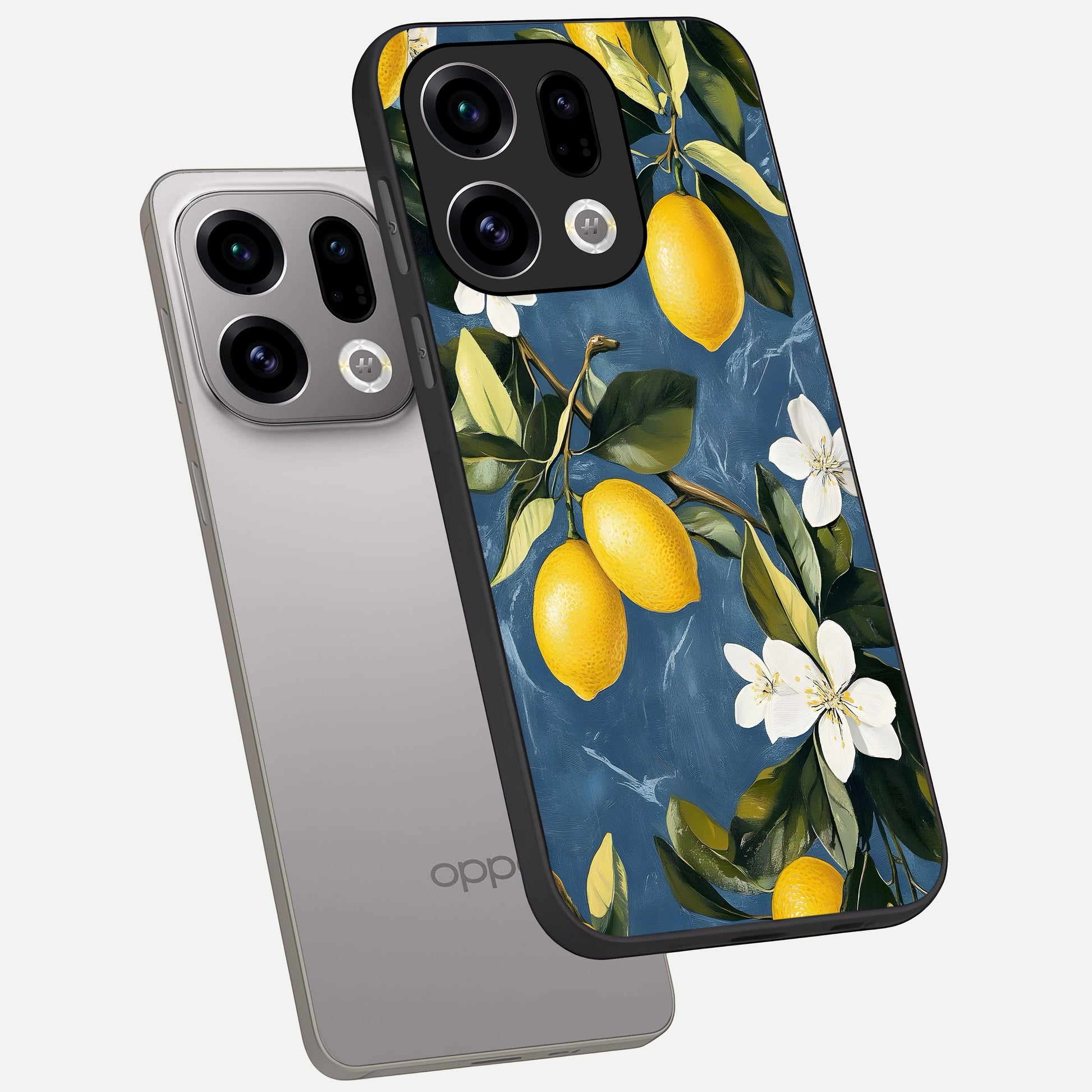  Lemon Dream Garden phone case For Oppo Find X9 showing premium glass back cover with detailed artwork
