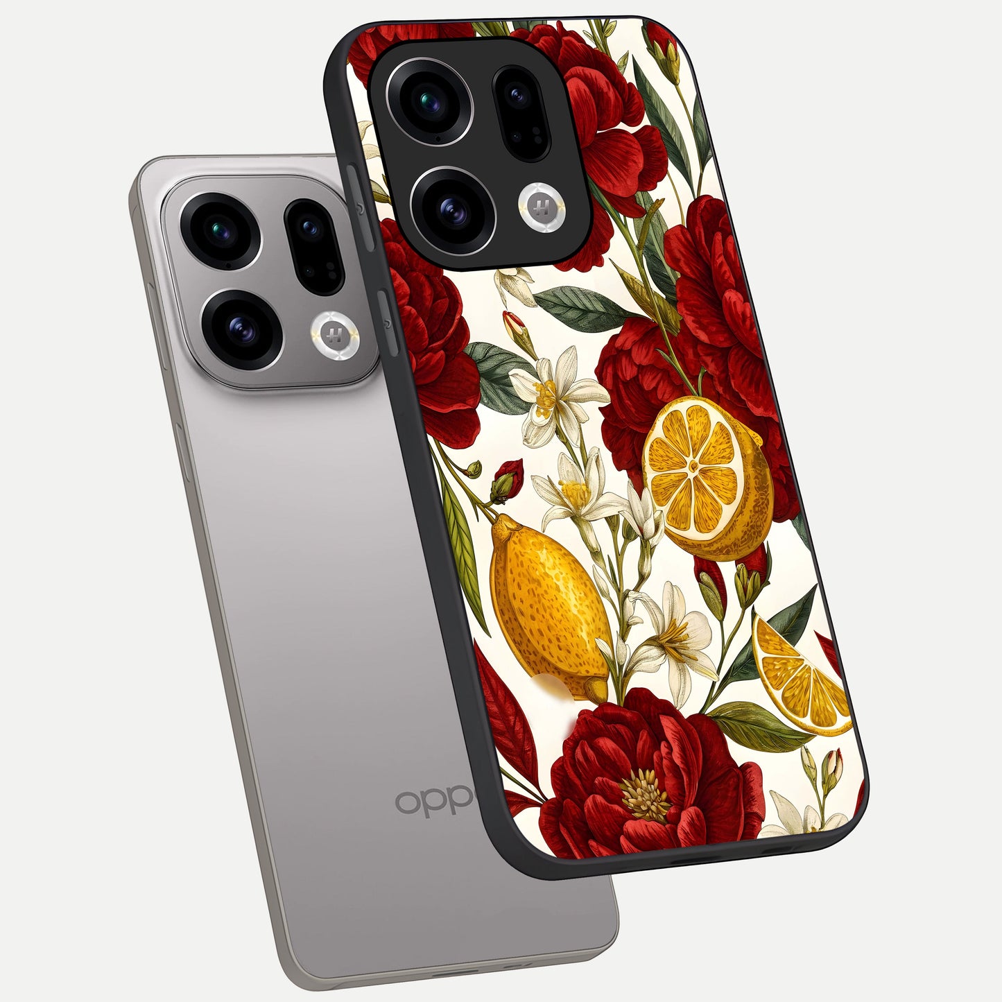  Lemon Rose Charm phone case For Oppo Find X9 showing premium glass back cover with detailed artwork