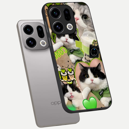  Matcha Cats Mood phone case For Oppo Find X9 showing premium glass back cover with detailed artwork