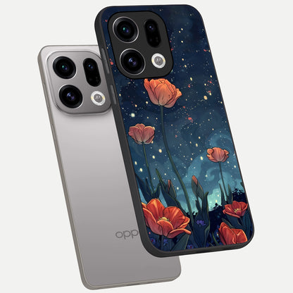  Midnight Tulip Glow phone case For Oppo Find X9 showing premium glass back cover with detailed artwork