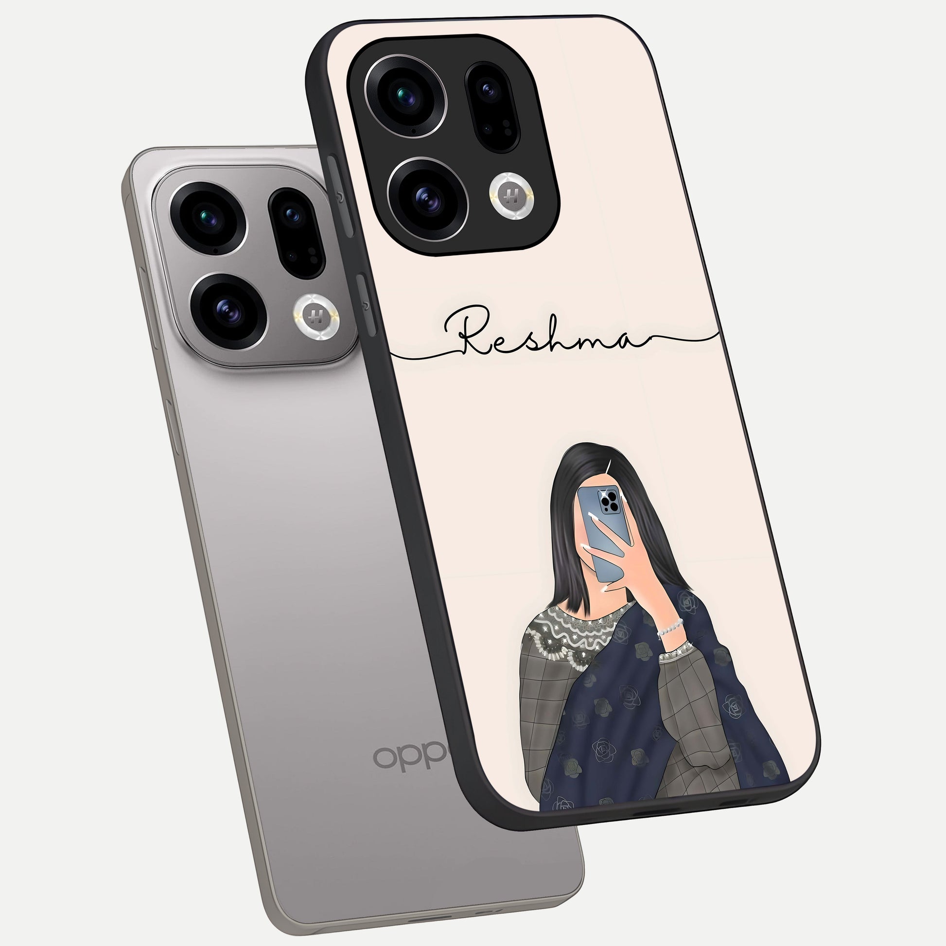  Mirror Mood Muse With Custom Name phone case For Oppo Find X9 showing premium glass back cover with detailed artwork