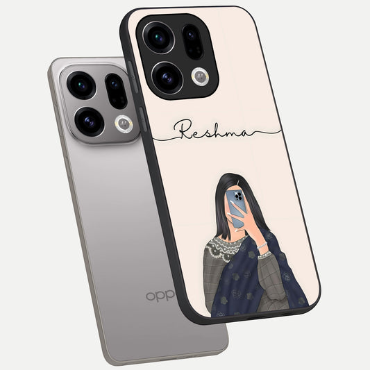  Mirror Mood Muse With Custom Name phone case For Oppo Find X9 showing premium glass back cover with detailed artwork