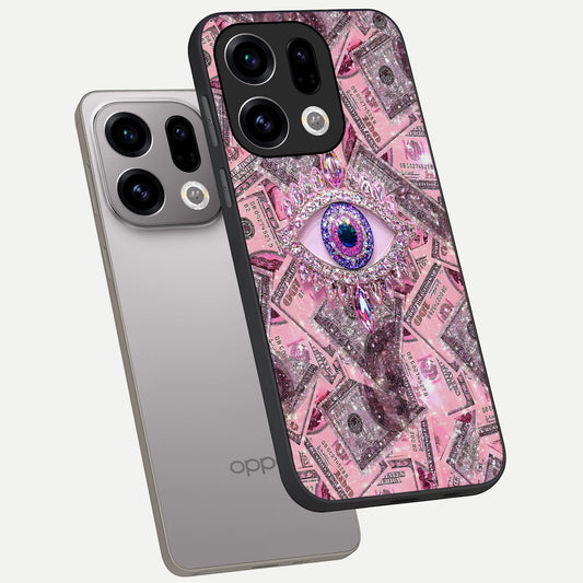  Money Eye Luxe phone case For Oppo Find X9 showing premium glass back cover with detailed artwork